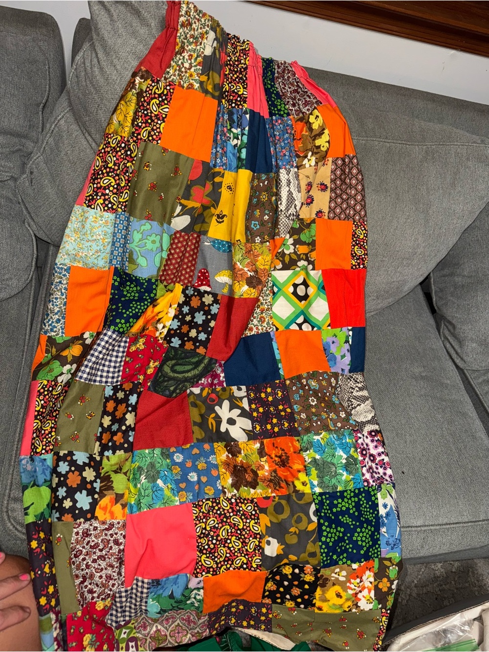 Colorful Quilted Patchwork Maxi Skirt — Boho Floral & Geometric Panels